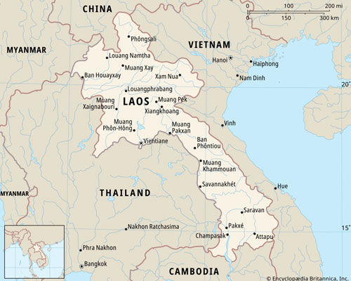 Map of Laos highlighting key destinations