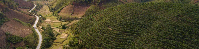 Panoramic view of Laos landscape with mountains and rivers
