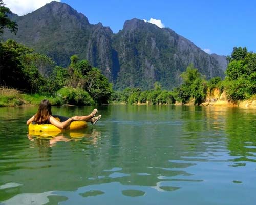 Travelers tubing on Nam Song River