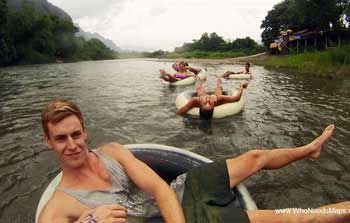 Travelers tubing on Nam Song River