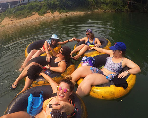Group tubing in Vang Vieng